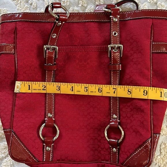 Coach Galaxy Tote Signature Canvas Red Silver Hardware Bag Purse - Picture 10 of 15